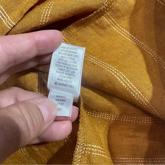 Garnet Hill Mustard Seamed Linen Boxy Top White Stripes - Picture 9 of 10